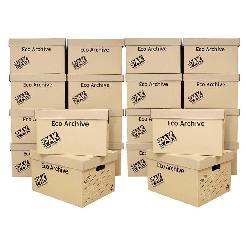 StorePAK Eco Archive 20 Pack / Storage Cardboard Boxes & Lids - Easy to Assemble, Home Storage, Office & Moving House ,33 Litres - H26 x W34 x D43cm, Brown