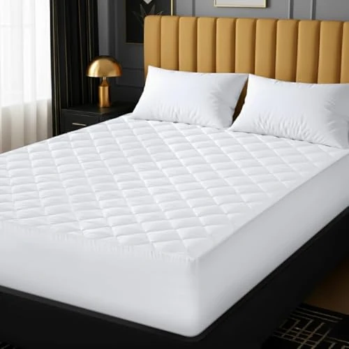 Utopia Bedding Quilted Mattress Protector, Breathable Mattress Pad, Deep Fitted Cover (White, Double - 135 x 190 + 38 cm)