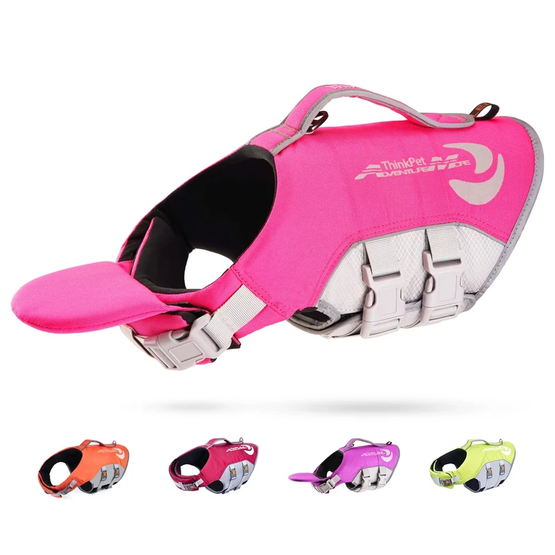 ThinkPet Dog Life Jacket Medium Reflective Lifesaver with Rescue Handle Adjustable Floating Vest High Buoyancy Aid Dog Vest Medium Pink