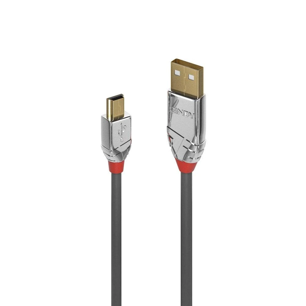 Lindy USB 2.0 Type A to Mini-B Cable, Cromo Line - Grey, 2m