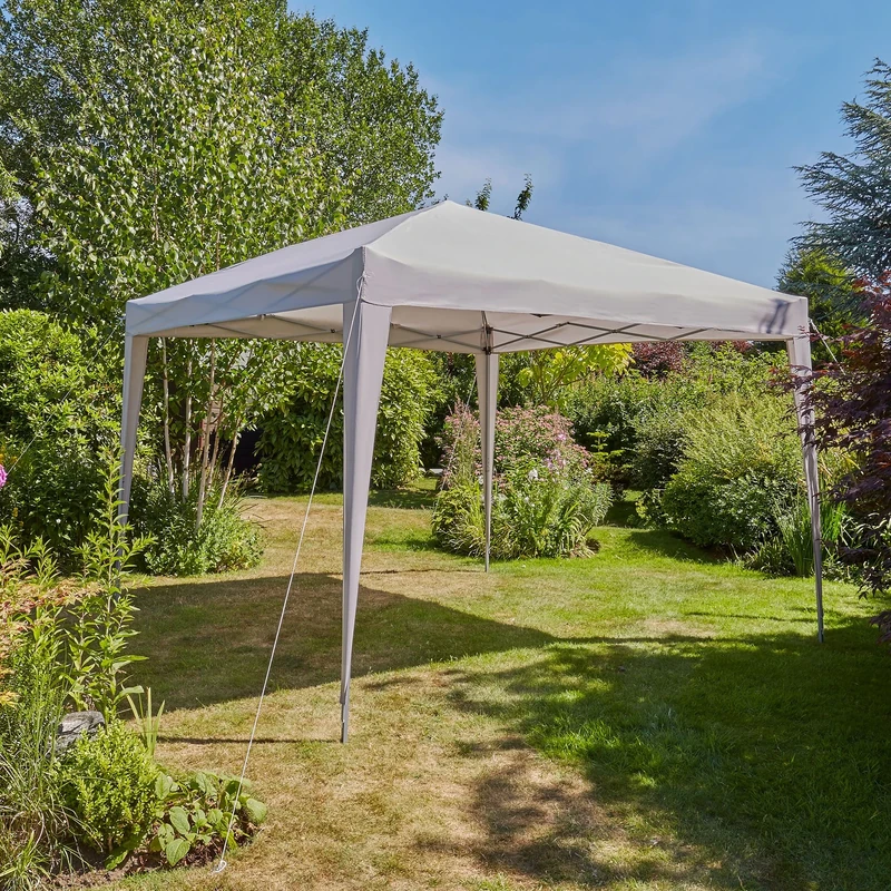 Home Source Pop Up Gazebo 3x3m Outdoor Garden Marquee Tent Waterproof Adjustable Height UV Protection Easy Up Grey With Carry Bag