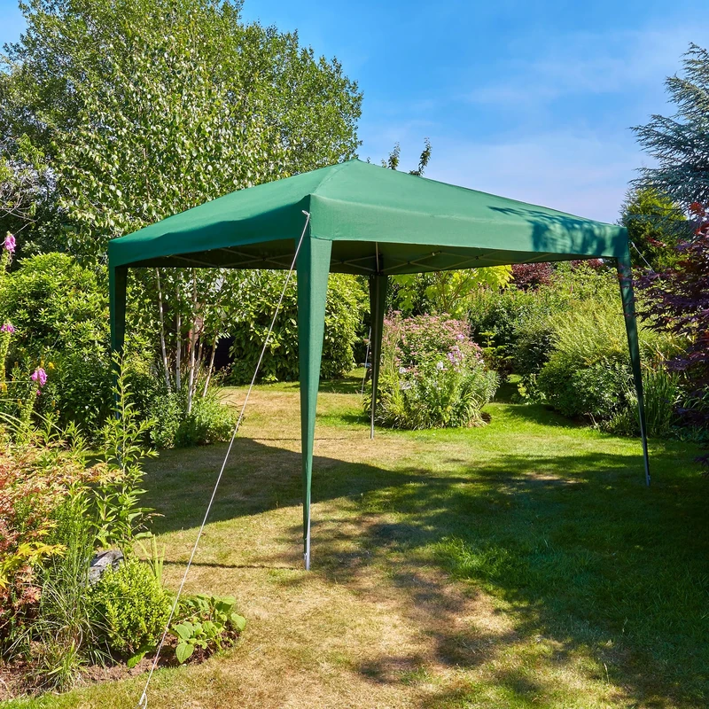 Home Source Pop Up Gazebo 3x3m Outdoor Garden Marquee Tent Waterproof Adjustable Height UV Protection Easy Up Green With Carry Bag