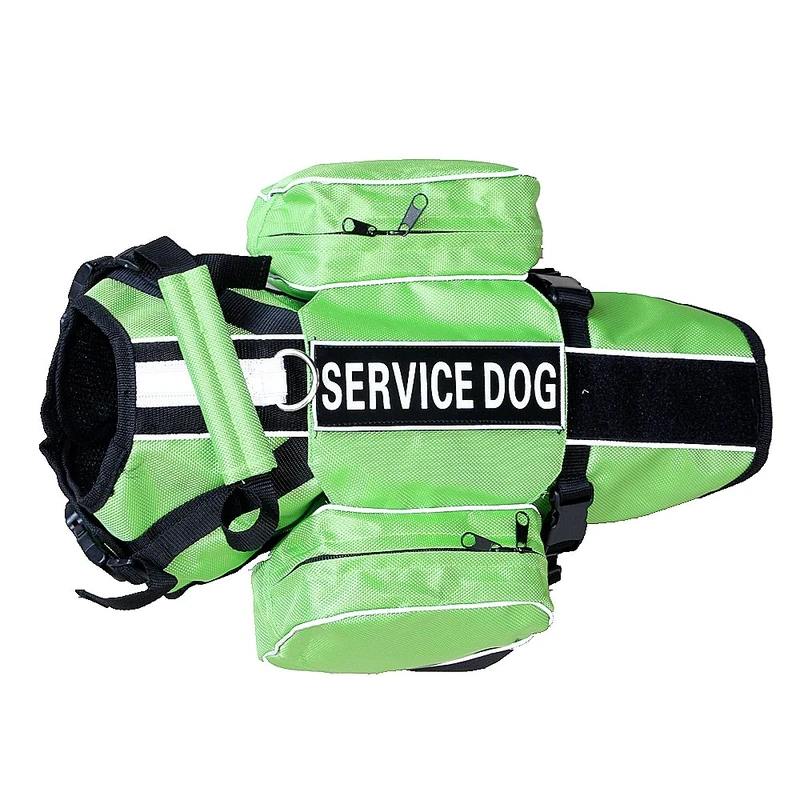 Haoyueer SERVICE DOG BACKPACK Harness vest Removable Saddle Bags with label Patches (L Fits Girth 26-31", Green)