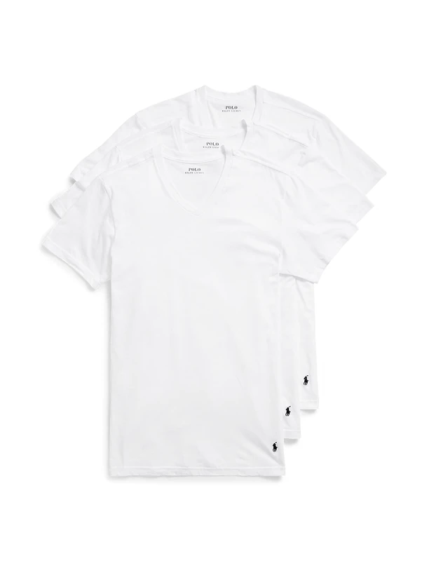 Polo Men's Classic Fit Cotton V Neck Undershirt 3 Pack, 3 White/Cruise Navy Pp, Large