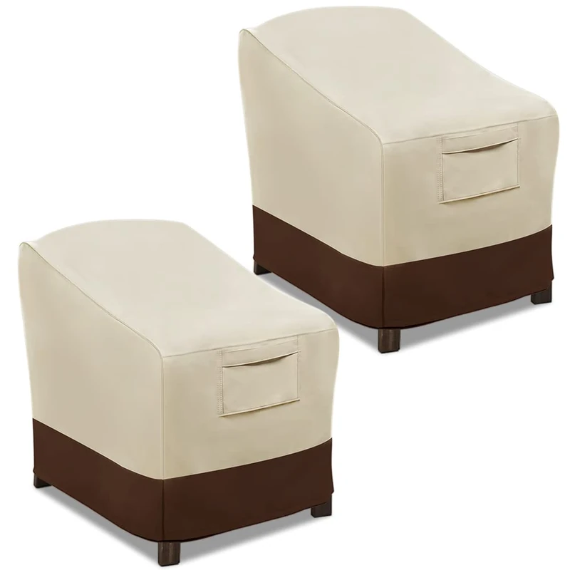 vailge Patio Chair Covers, Heavy Duty Waterproof Deep Seat Covers for Outdoor, Lawn, Patio, Pack of 2 (Medium, Beige&Brown)