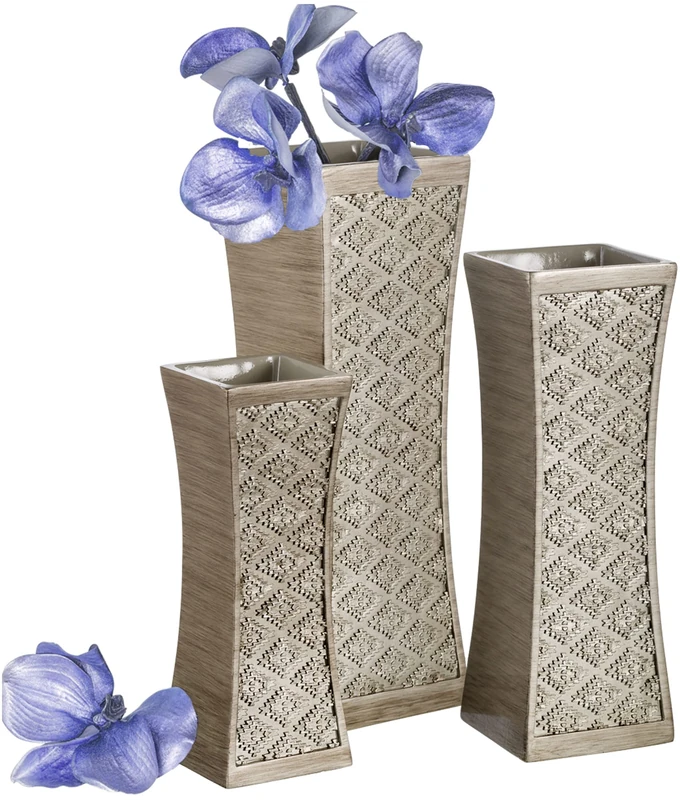 Dublin Flower Vase Set of 3 - Centerpieces for Dining Room Table, Decorative Vases Home Decor Accents for Living Room, Bedroom, Kitchen & More Packaged in Gift Box (Brushed Silver)