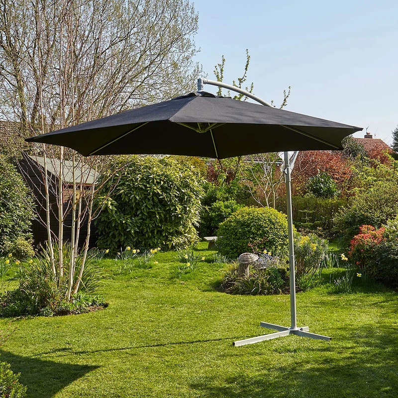 Home Source Garden Banana Parasol 3 Metre Patio Shade Heavy Duty Metal Base with Crank Black