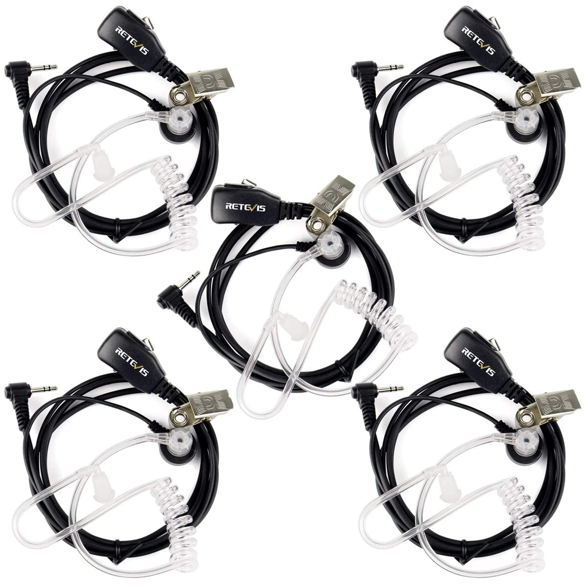 Retevis Walkie Talkie Earpiece 1 Pin 2.5mm Radio Headset Compatible RT45 Motorola TLKR T82 T82 Extreme T92 H2O T60 T80 T80 Extreme T60 T61 T62 T81 Hunter T6200C Two Way Radio (5 pcs)