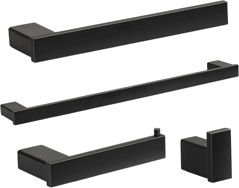 Klabb 4-Piece ss304 Bathroom Hardware Accessory Set With 24" Towel Bar -Matte Black
