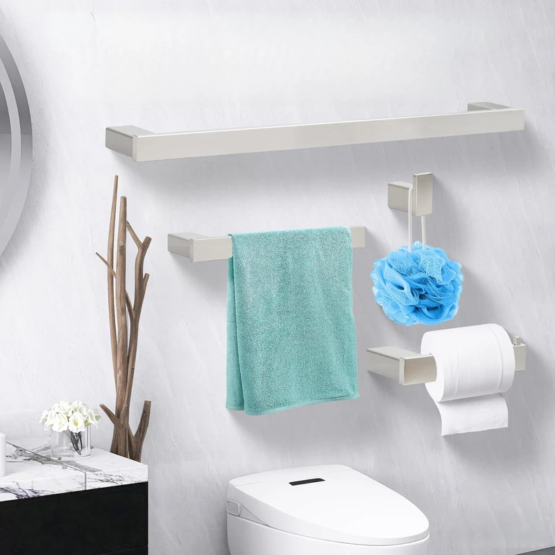 Klabb D68 4-Piece ss304 Bathroom Hardware Accessory Set with 24" Towel Bar Nickle Brushed