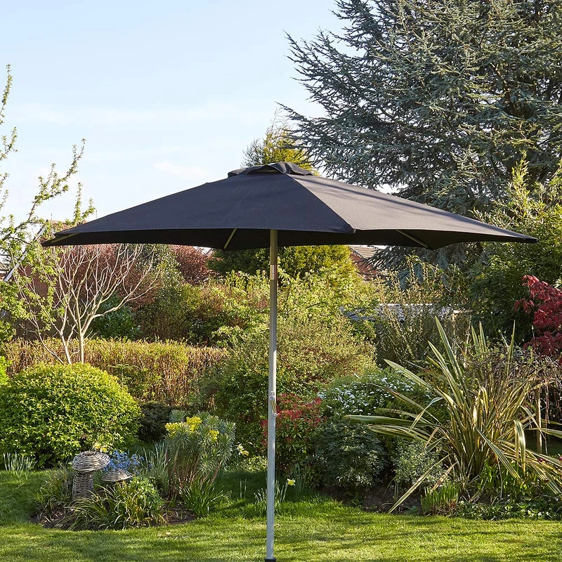 Home Source Garden Parasol 2.7 Metre Patio Shade Rust Proof Aluminium Pole Crank Tilt Black