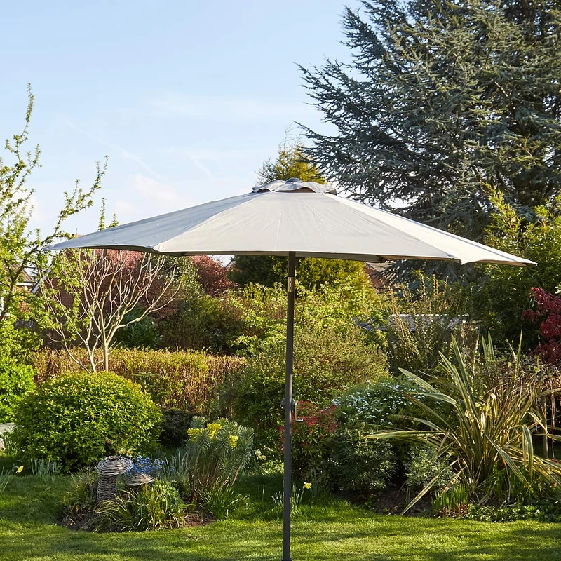 Home Source Garden Parasol 2.7 Metre Patio Shade Rust Proof Aluminium Pole Crank Tilt Grey