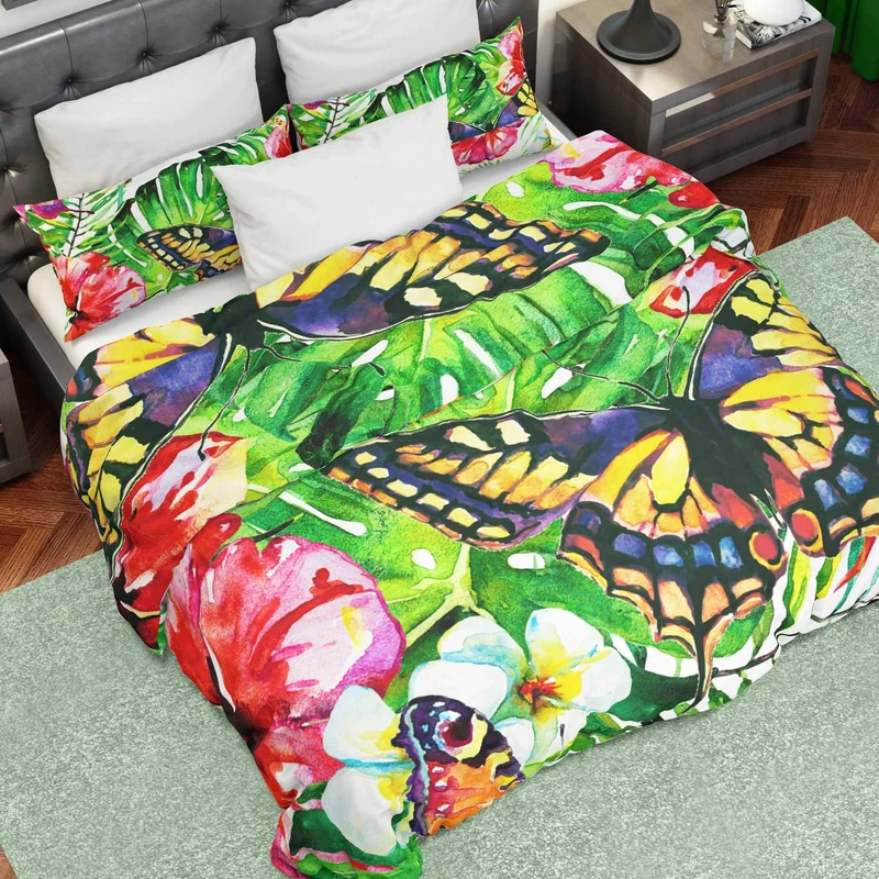 PETTI Artigiani Italiani Duvet Cover, Bedding Set, Satin, 100% Made in Italy, Green Leaves, Super King (250x200 cm)