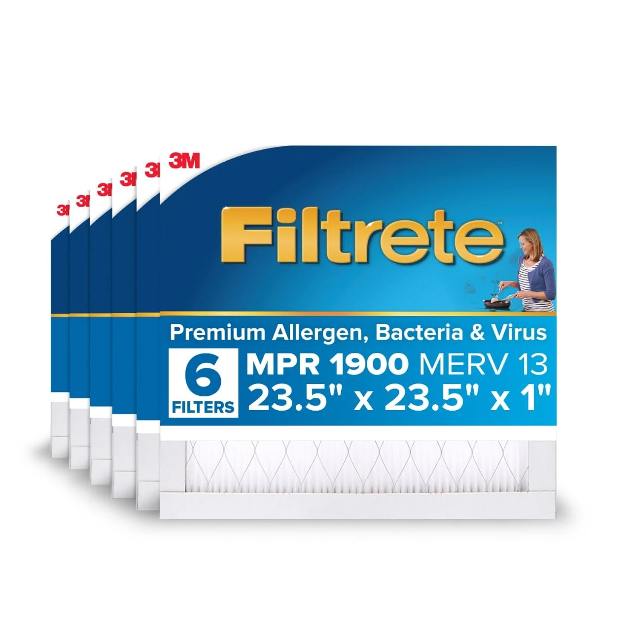 Filtrete 23.5x23.5x1, AC Furnace Air Filter, MPR 1900, Healthy Living Ultimate Allergen, 6-Pack (Exact Dimensions 23.22 x 23.22 x 0.78)