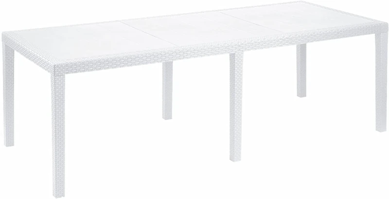 Dmora - Outdoor table Roma, Extendable rectangular dining shelf, Extendable rattan effect garden table, 100% Made in Italy, 150/220x90h72 cm, White