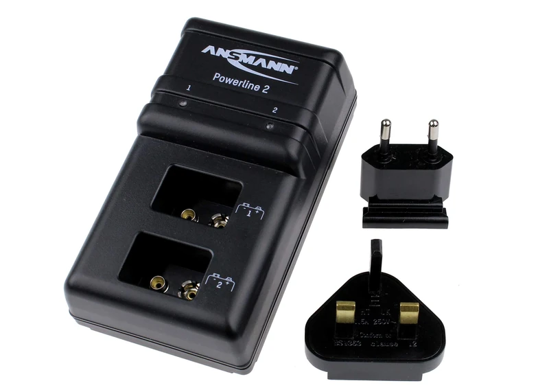 ANSMANN Powerline 2 9V Battery Charger For NiMH NiCd Rechargeable Batteries | With UK & EU Plugs and Display LED Lights | Fast Charger With Individual Slot Monitoring & Overcharge Protection