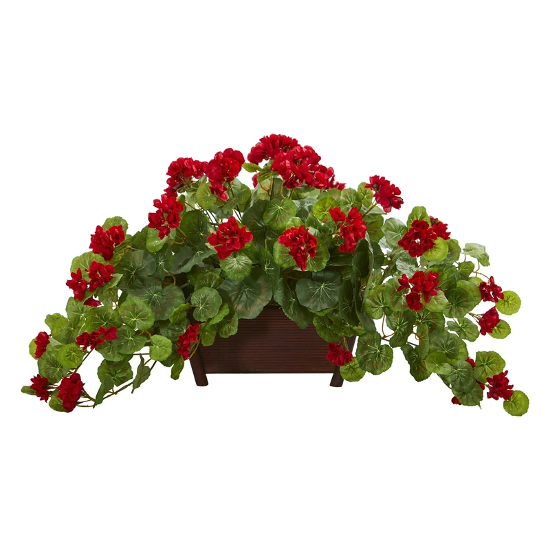 Nearly Natural Geranium Artificial Decorative Planter Silk Plants Red