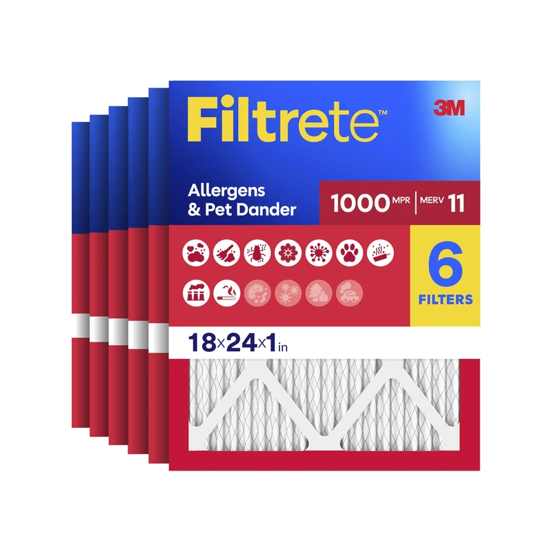 Filtrete 18x24x1 AC Furnace Air Filter, MERV 11, MPR 1000, Micro Allergen Defense, 3-Month Pleated 1-Inch Electrostatic Air Cleaning Filter, 6 Pack (Actual Size 17.81x23.81x0.81 in)