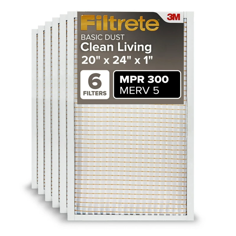 Filtrete 20x24x1, AC Furnace Air Filter, MPR 300, Clean Living Basic Dust, 6-Pack (exact dimensions 19.81 x 23.81 x 0.81)