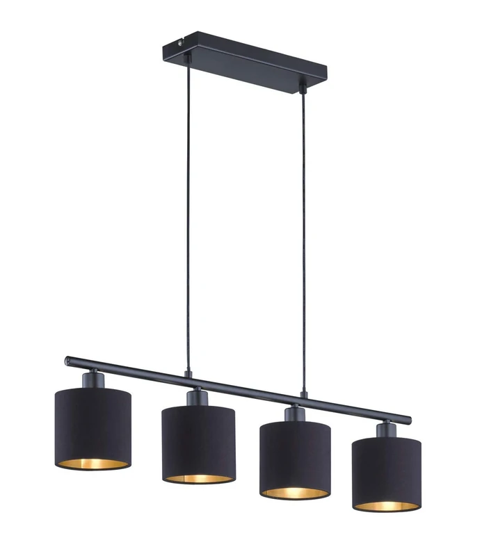 Reality Leuchten Tommy R30334079 Pendant Light, Matt Black Metal, Fabric Shade, Black