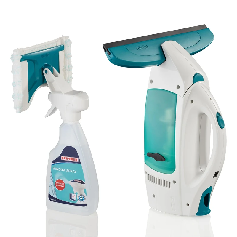 Leifheit Dry & Clean Window Vacuum Cleaner Set with Handle and Washers, Window Cleaning Kit with up to 35 Minutes of Power, Electric Window Cleaner