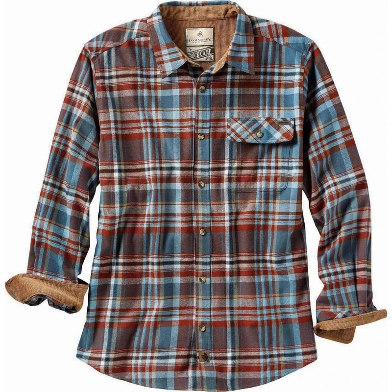Legendary Whitetails Men's Buck Camp Flannels Long Sleeve, Barnwood Slate Plaid, X-Large Tall