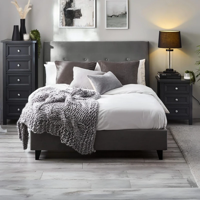 Julian Bowen Shoreditch High Headboard Bed, Grey, Double