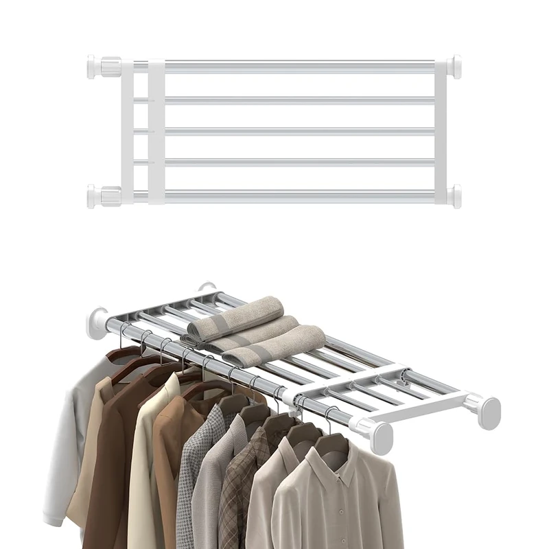 Hershii Tension Shelf Expandable Rod Closet System 5-Bar Telescopic Heavy Duty Clothes Hanger Adjustable DIY Storage Organizer Shoe Rack - Image 1