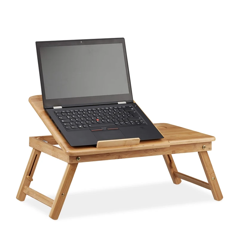 Relaxdays Height-Adjustable Laptop Table, Bamboo Lapdesk with Drawer, HxWxD: 30 x 69 x 35 cm, Natural