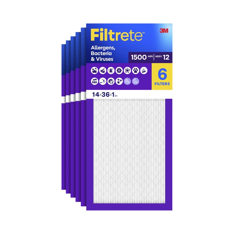 Filtrete 14x36x1 Air Filter MPR 1500 MERV 12, Healthy Living Ultra Allergen, 6-Pack (Exact Dimensions 13.81x35.81x0.78)