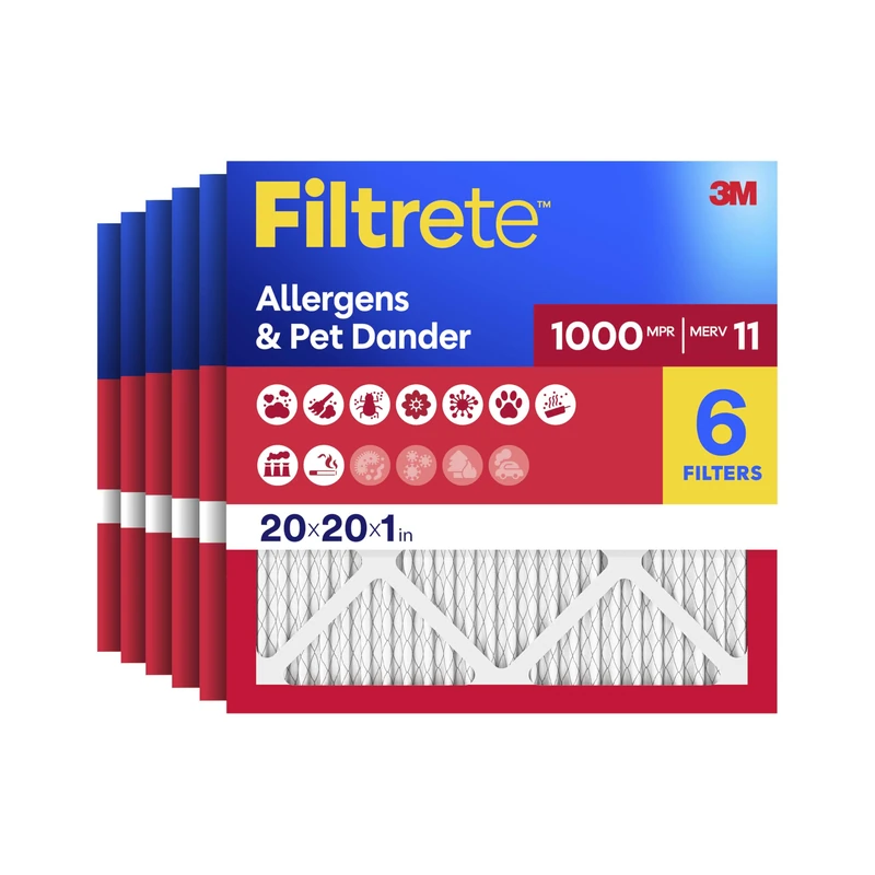 Filtrete 20x20x1 Air Filter MPR 1000 MERV 11, Allergen Defense, 6-Pack (Exact Dimensions 19.69x19.69x0.81)