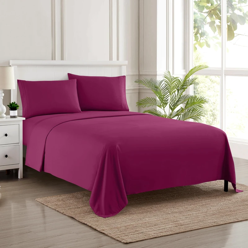 Sweet Home Collection Luxury Bedding Set with Flat, Fitted Sheet, 2 Pillow Cases, Microfiber, Berry, Queen