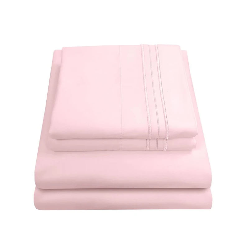 Sweet Home Collection Luxury Bedding Set with Flat, Fitted Sheet, 2 Pillow Cases, Microfiber, Pale Pink, Queen