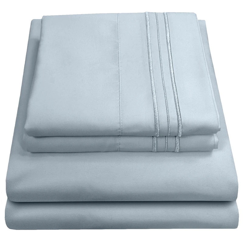 Sweet Home Collection Luxury Bedding Set with Flat, Fitted Sheet, 2 Pillow Cases, Microfiber, Misty Blue, Queen
