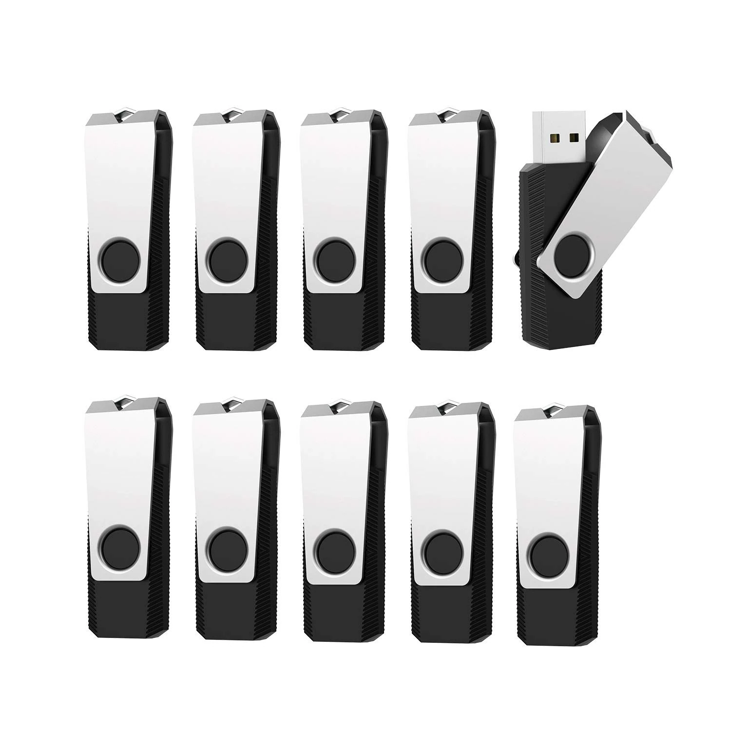 RAOYI 10 Pack USB Stick 32GB USB Memory Stick USB 2.0 Flash Drive Swivel Design Thumb Drive Pen Drive with LED Indicator (32GB, Black)