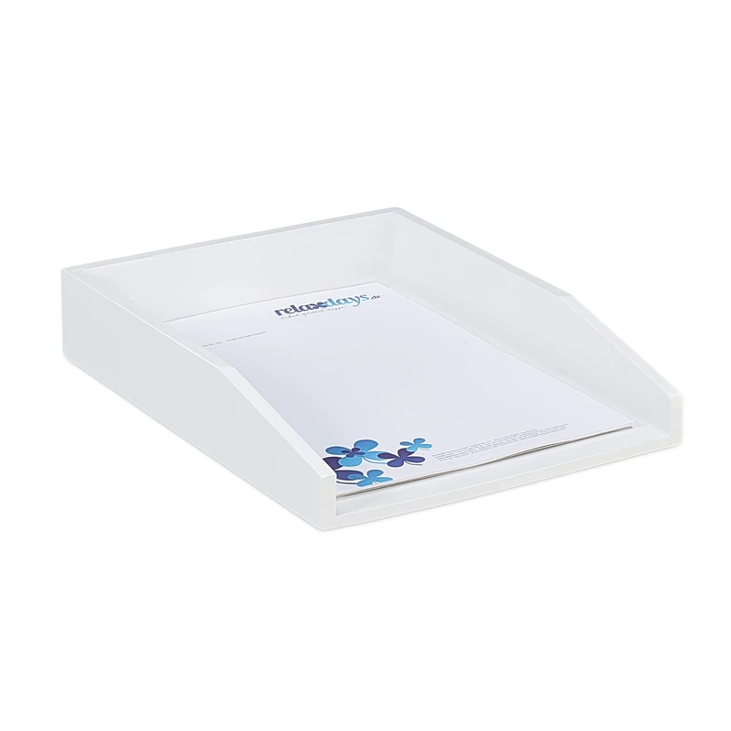 Relaxdays Document Filing Tray, Stackable, DIN A4 Letter Rack, Office, Desk, Bamboo, 6x25x33 cm, White