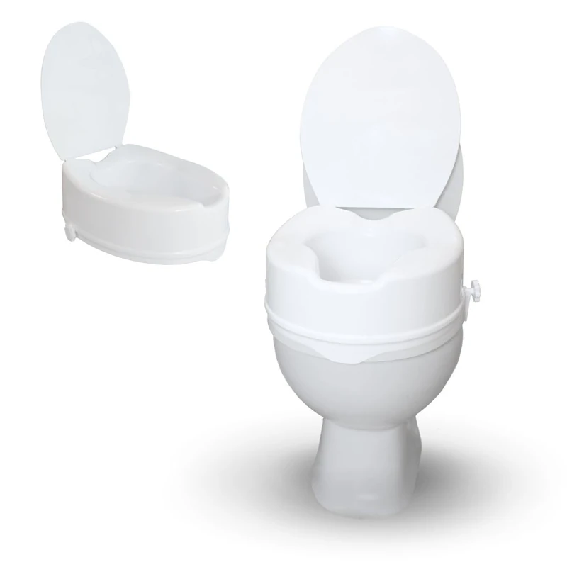 Mobiclinic®, Toilet Seat Riser with Lid, 5,5 inches (14 cm), Raised Toilet Seats for Elderly, Titán, Adaptable to Oval Toilets, Elevated Toilet Seat for Adults, White
