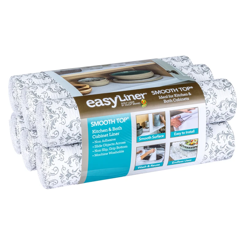 Duck Brand Smooth Top EasyLiner, Grey Damask, 20" x 6'