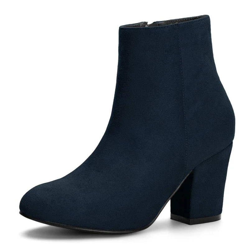 Allegra K Women's Side Zip Chunky Heel Ankle Boots Navy Blue 7 UK/Label Size 9 US