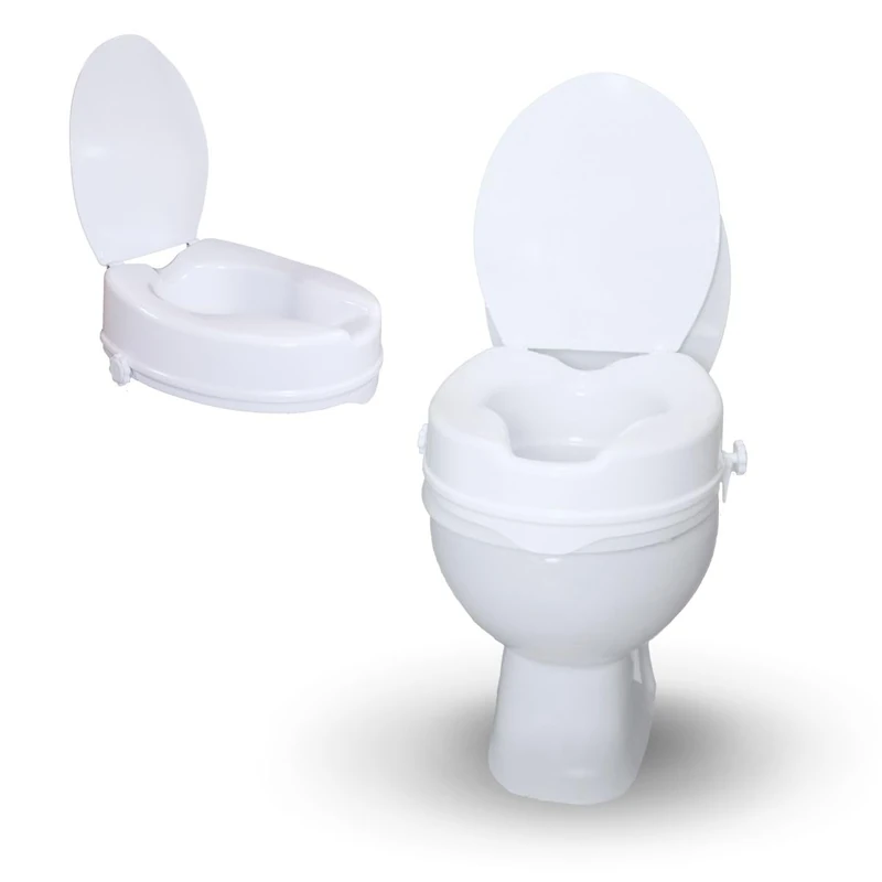 Mobiclinic Titan Toilet Seat Riser - 4 Inch Raised Seat with Lid