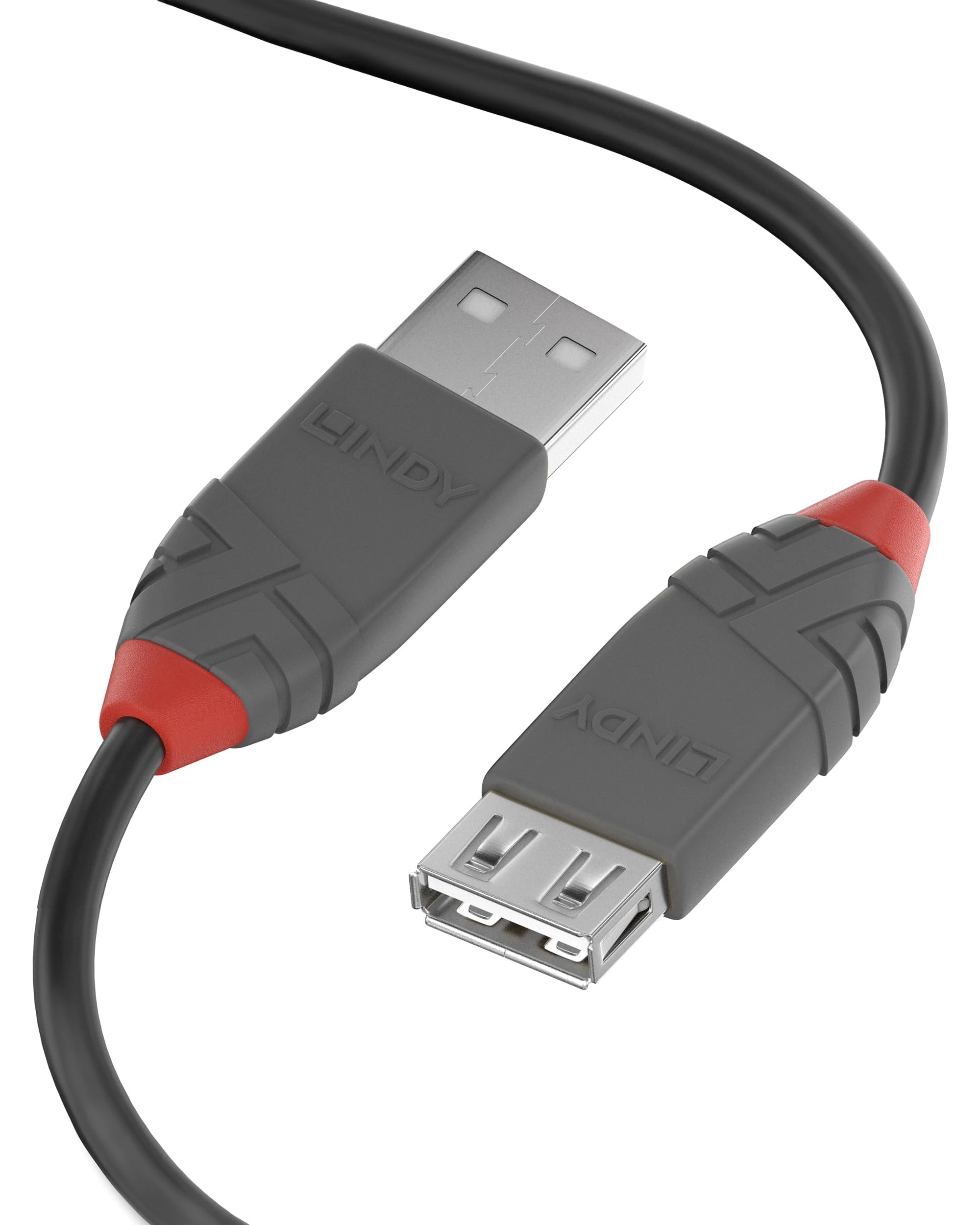 Lindy USB 2.0 Type A Extension Cable 0.5m, USB A Male to A Female Cable, Data Transfer Compatible for Printer, PC, Laptop, Scanner, Camera, Keyboard, Hard Drive, USB Disk, Anthra Line - Black