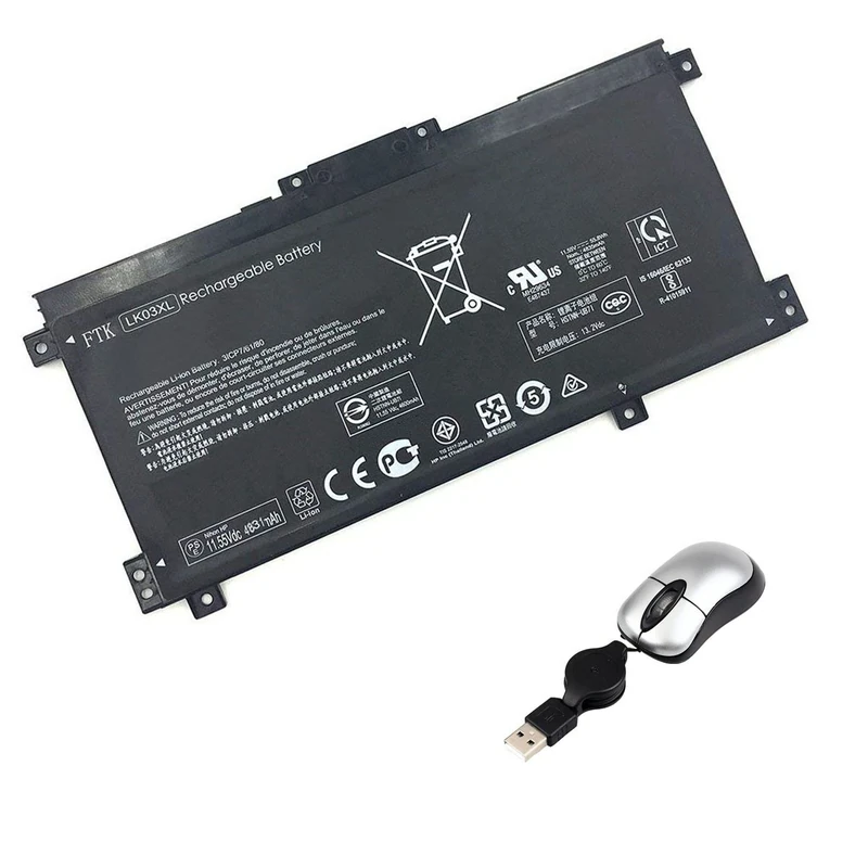 Replacement Battery for HP LK03XL, Hp 916368-541, Hp 916814-855, Hp HSTNN-UB7I, Hp HSTNN-UB71, Hp LK03XL, Hp TPN-W127, Hp TPN-W128 - Includes Mini Optical Mouse