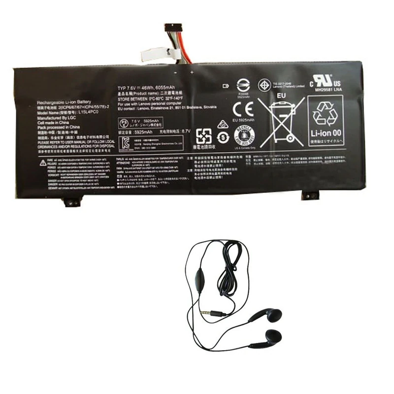 Replacement Battery for LENOVO L15L4PCO, Lenovo L15L4PC0, Lenovo L15L4PCO, L14M4P72, L14M4P73, L14M4PAO - Includes Stereo Earphone