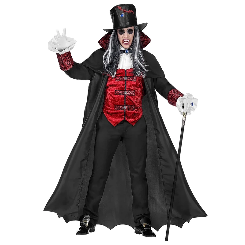 Men's Vampire Lord Fancy Dress Costume (long Coat With Vest, Jabot And Top