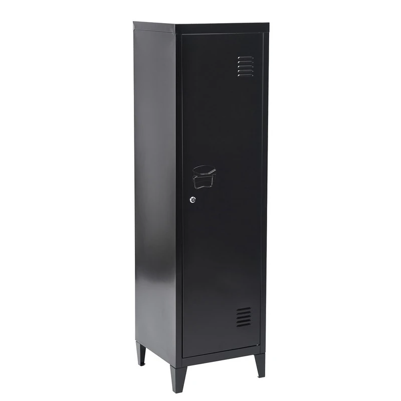 BAKAJI Metal Dressing Room Cabinet One Door with Key 3 Compartments, Black, Standard