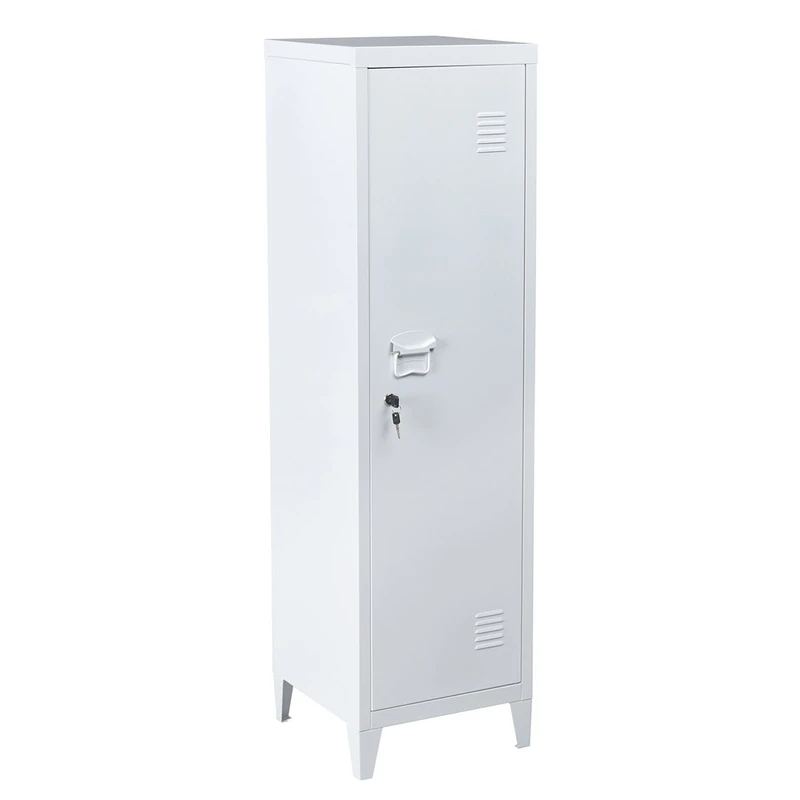 Bakaji Metal Dressing Cabinet Door with Key Lock 3 Internal Compartments Dimensions 138 x 38.5 x 38.5 cm (White)