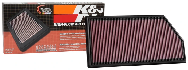 K&N Engine Air Filter: High Performance, Premium, Washable, Panel Filter: 2016-2020 (GLE450, AMG, GT 43, GT 53, C180d, C200d, C220d, C300d, CLS300d, CLS350d, CLS400d), 33-3068, Red