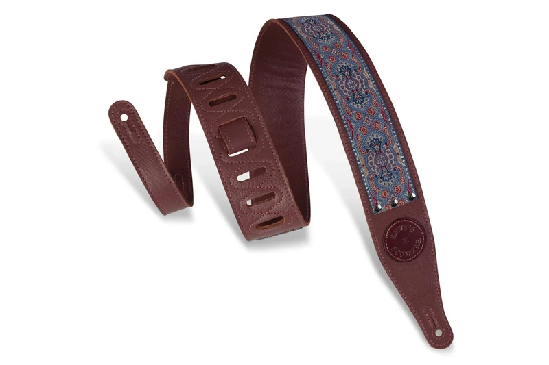 Levy's Leathers 2.5" Garment Leather Guitar Strap With Souldier Design; Indigo on Burgandy (MG17SL-BRG)