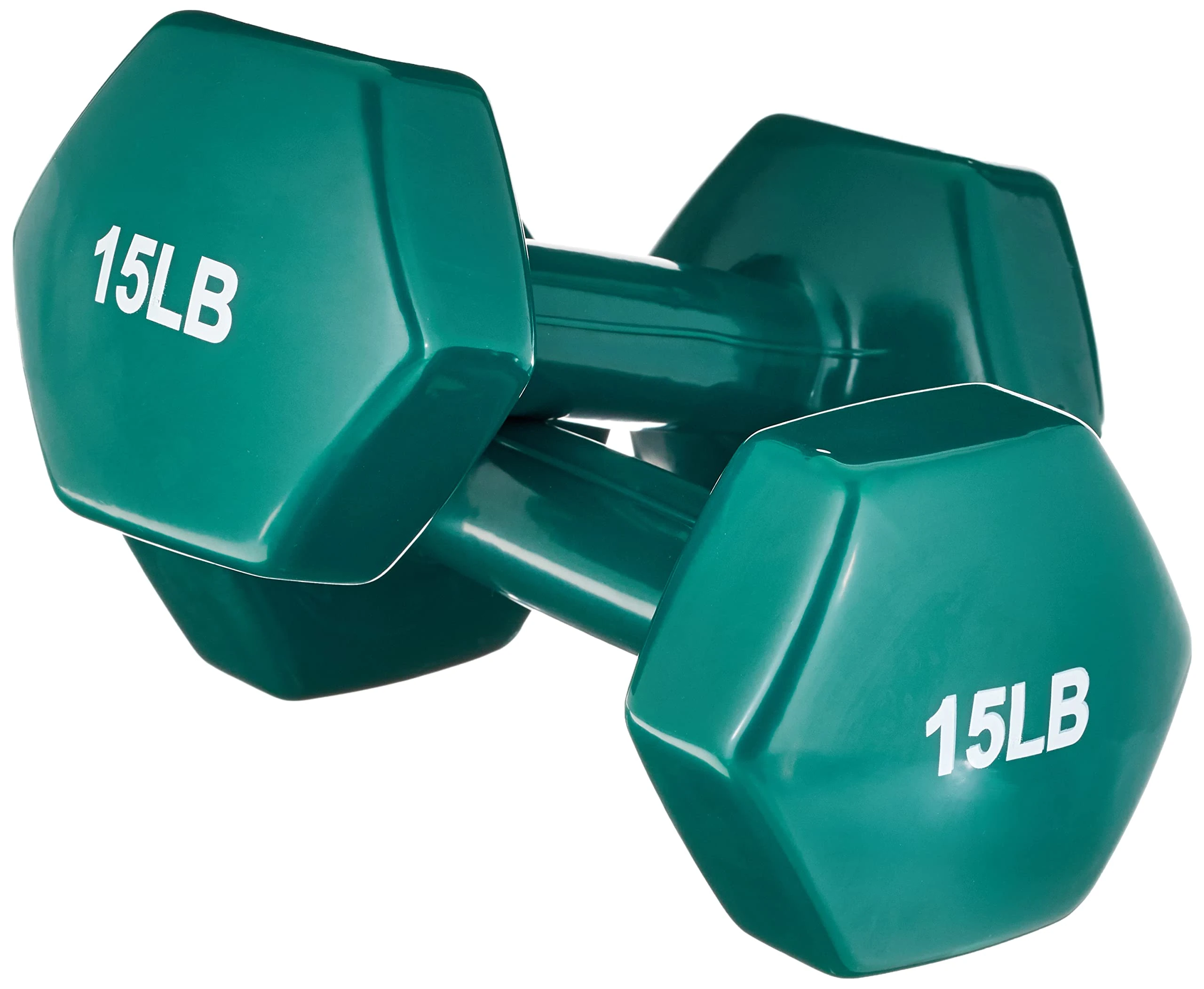 Amazon Basics Vinyl Dumbbells, 30 Pounds, 15 Pounds, Set of 2, Teal