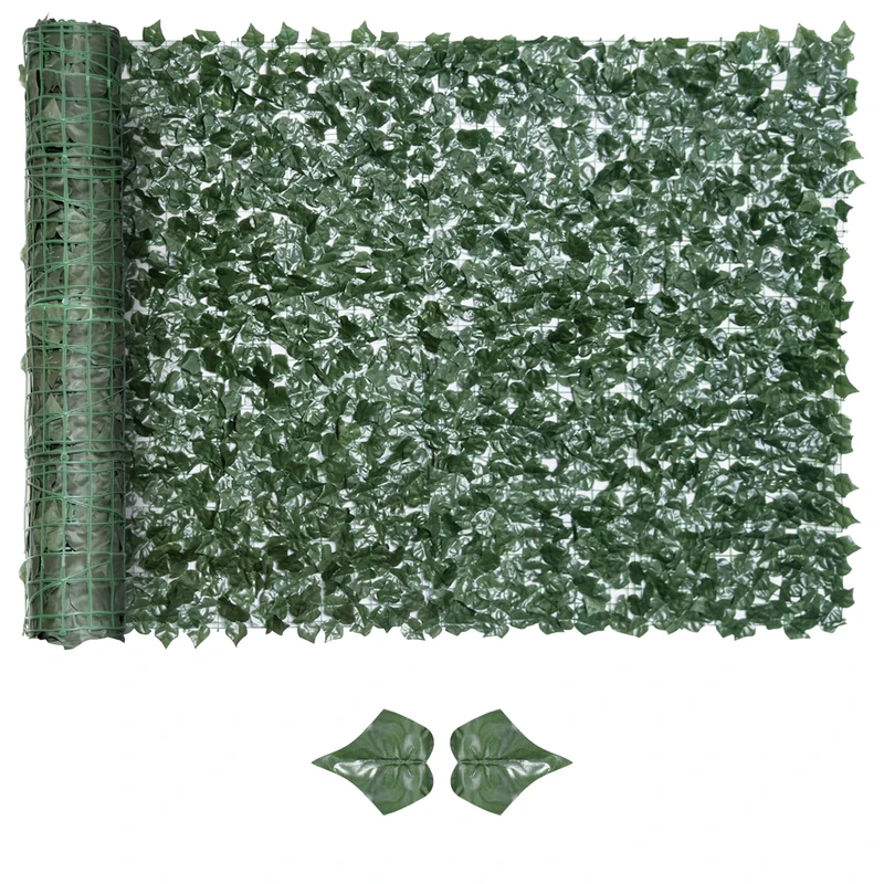 Outsunny 1-Piece Artificial Leaf Hedge Screen Privacy Fence Panel for Garden Outdoor Indoor Decor, Dark Green, 3M x 1.5M